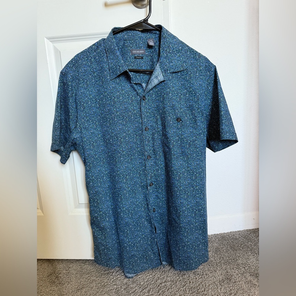 Van Heusen Teal Textured Short Sleeve Shirt